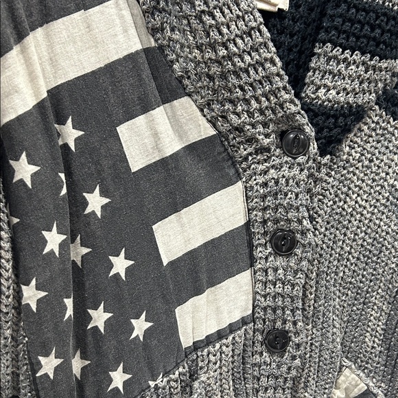 Gray and Black Patchwork Cardigan . Patriotic Cozy Denim and Supply Ralph Lauren - Picture 2 of 10